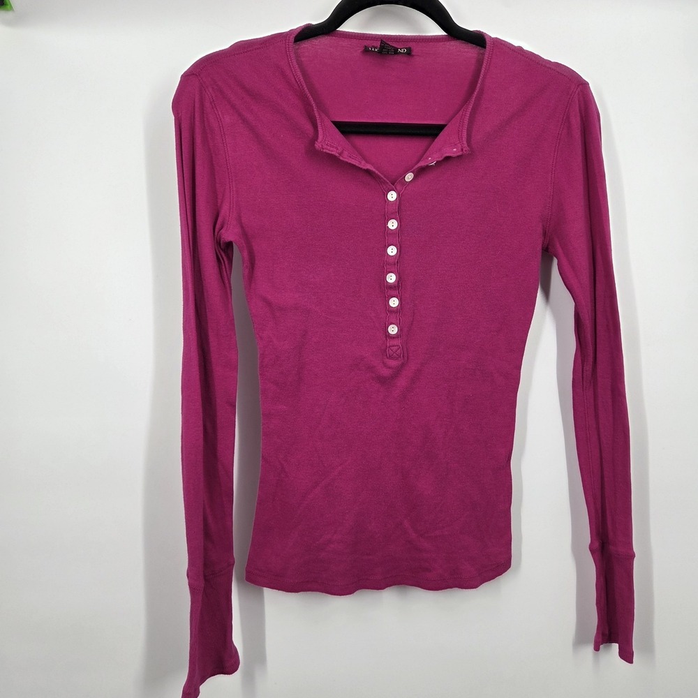 Vintage Y2K Lucky Brand Ribbed Henley Layering Top Bella Swan Fuchsia Pink Small